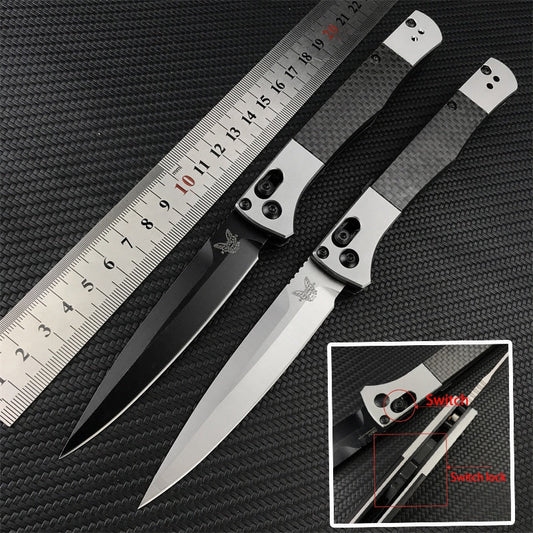 Benchmade 4170BK AUTO Fact Folding Knife 3.95" S90V Black DLC Spear Point Blade, Aluminum Handles with Carbon Fiber Inlays