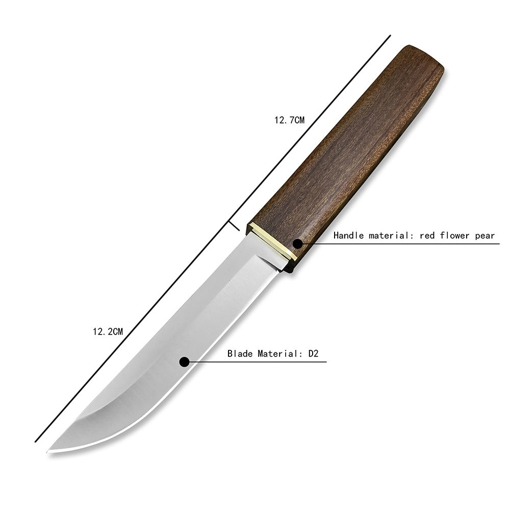 HUAAO 2Pcs set Black Whirlwind Tactical Katana Knife Fixed Blade Hunting Knife Rosewood Handle D2 Combat Survival Gear Portable Outdoor Camping Tool