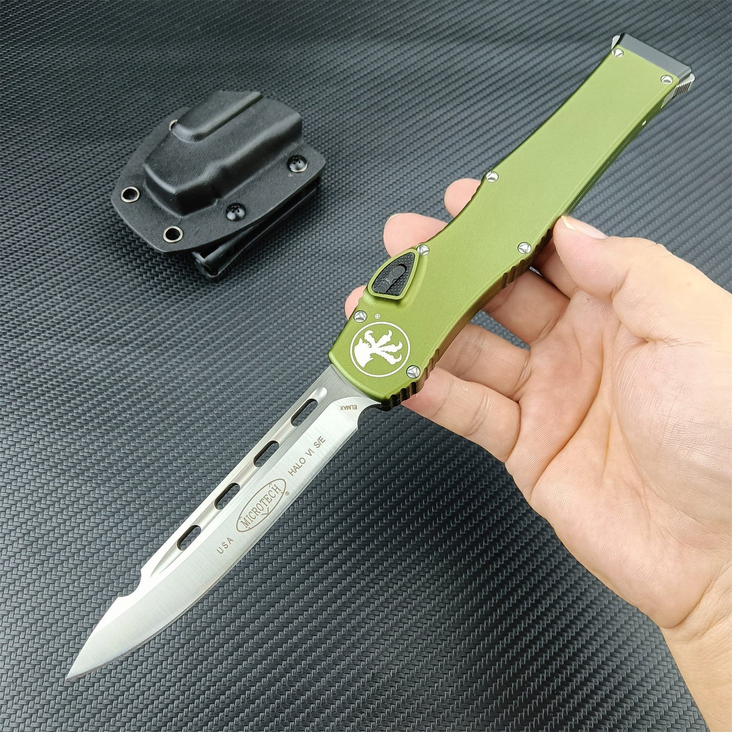 Microtech Everyday Carry Spring Assisted Knives Camping Hunting Tools Microtech Halo V6 Top Quality Adjustable Switchblade Flick Knife OTF Automatic Knife Aviation Aluminum Handle