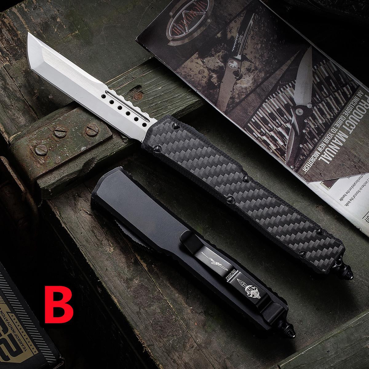 Microtech Top Quality Adjustable Switchblade Flick Knife OTF Automatic Knife Carbon Fiber Aluminum Handle Spring Assisted Knives Camping Hunting Hand Tools