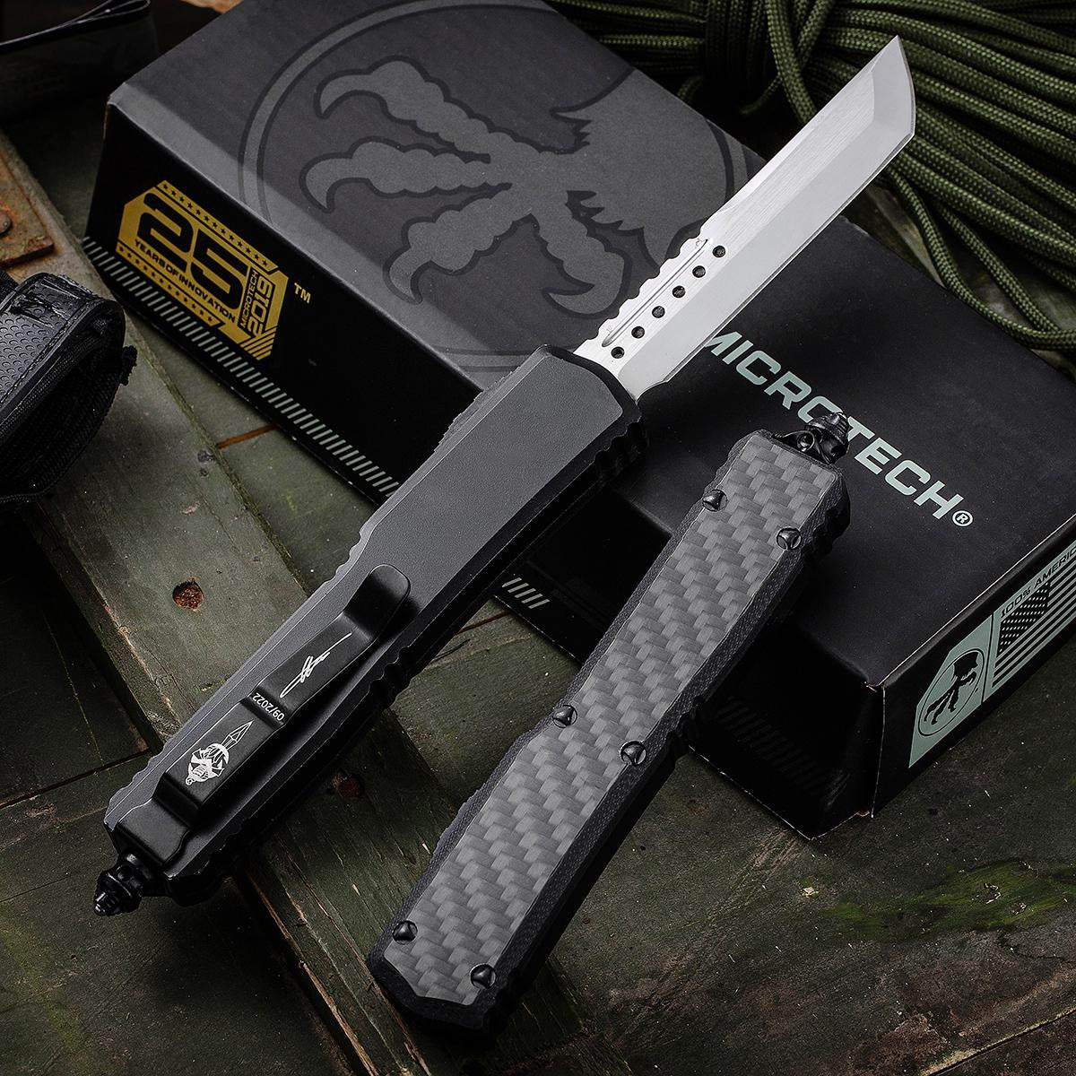 Microtech Top Quality Adjustable Switchblade Flick Knife OTF Automatic Knife Carbon Fiber Aluminum Handle Spring Assisted Knives Camping Hunting Hand Tools