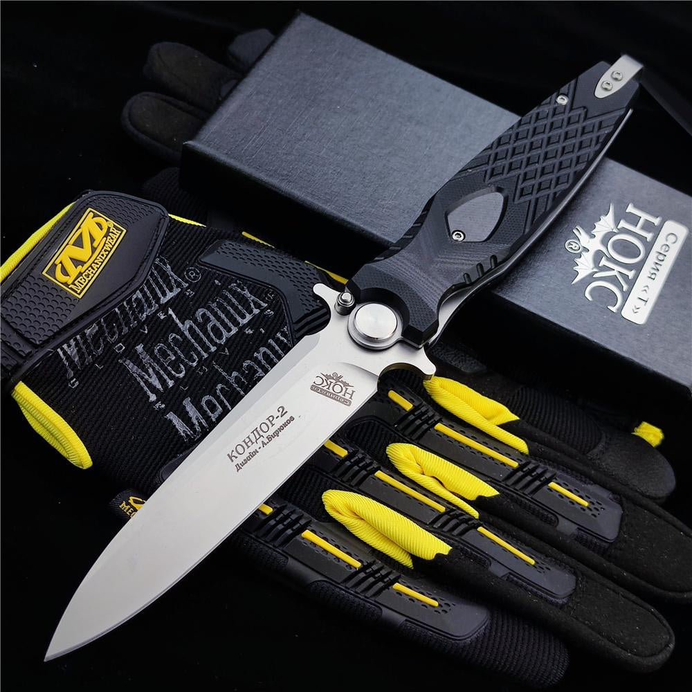 NEWEST Spring Assisted Open Folding Pocket Knife Russian NOKS HOKC ROCKET Folding Knife, Tough D2 Stainless Steel Blade Anti-slip G10 Handle, Multi Functional Hand Tool for Military Survival Defense and Outdoor Hunting Tactical Gear