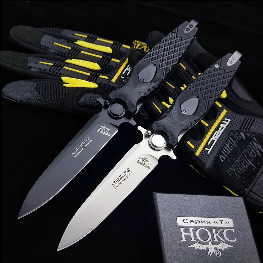 NEWEST Spring Assisted Open Folding Pocket Knife Russian NOKS HOKC ROCKET Folding Knife, Tough D2 Stainless Steel Blade Anti-slip G10 Handle, Multi Functional Hand Tool for Military Survival Defense and Outdoor Hunting Tactical Gear