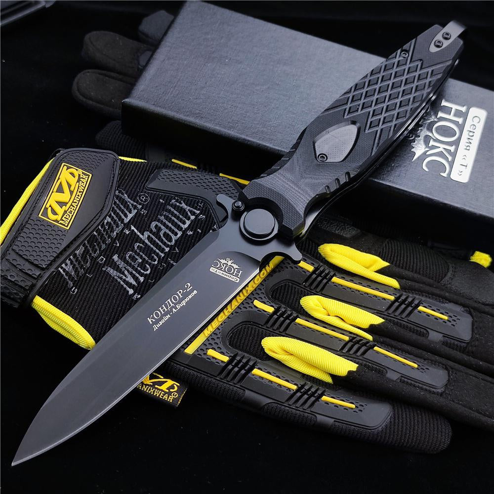 NEWEST Spring Assisted Open Folding Pocket Knife Russian NOKS HOKC ROCKET Folding Knife, Tough D2 Stainless Steel Blade Anti-slip G10 Handle, Multi Functional Hand Tool for Military Survival Defense and Outdoor Hunting Tactical Gear