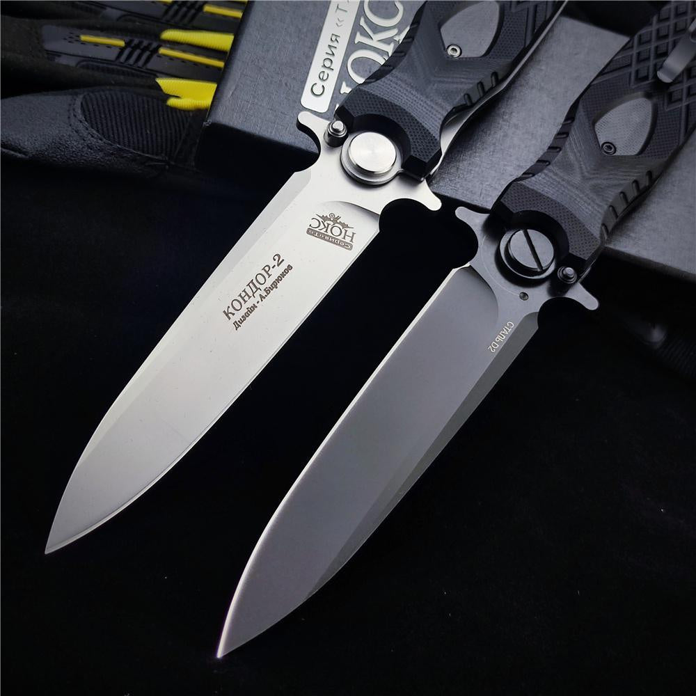 NEWEST Spring Assisted Open Folding Pocket Knife Russian NOKS HOKC ROCKET Folding Knife, Tough D2 Stainless Steel Blade Anti-slip G10 Handle, Multi Functional Hand Tool for Military Survival Defense and Outdoor Hunting Tactical Gear