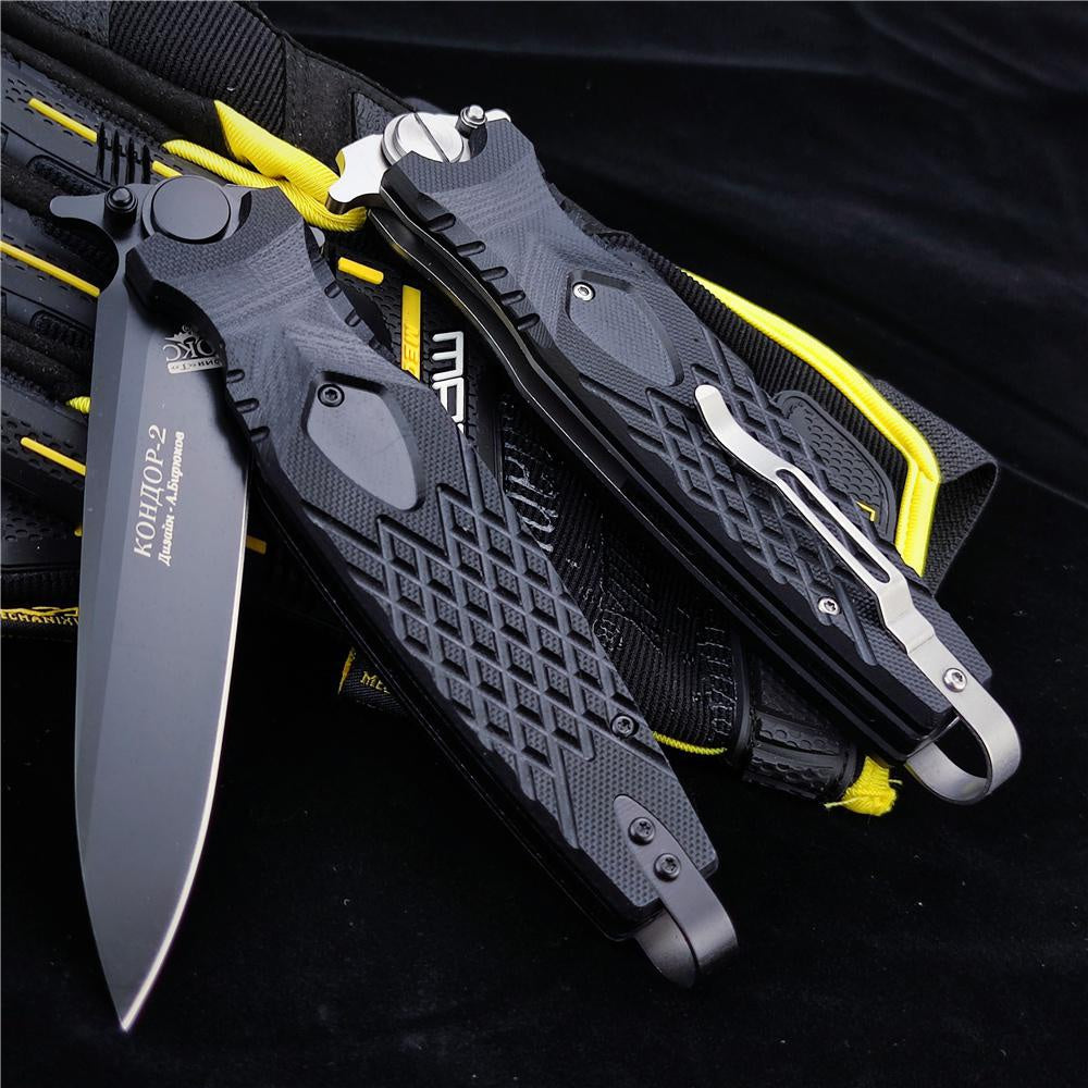 NEWEST Spring Assisted Open Folding Pocket Knife Russian NOKS HOKC ROCKET Folding Knife, Tough D2 Stainless Steel Blade Anti-slip G10 Handle, Multi Functional Hand Tool for Military Survival Defense and Outdoor Hunting Tactical Gear