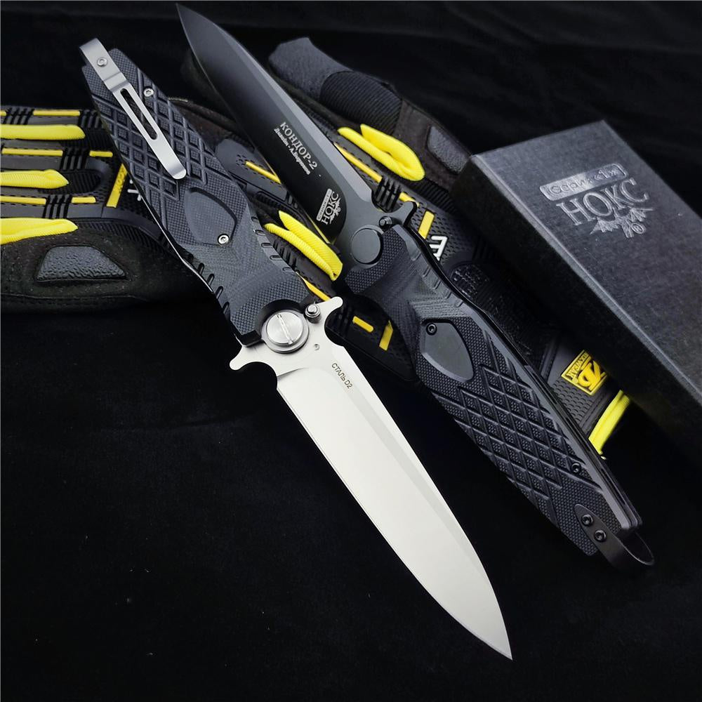 NEWEST Spring Assisted Open Folding Pocket Knife Russian NOKS HOKC ROCKET Folding Knife, Tough D2 Stainless Steel Blade Anti-slip G10 Handle, Multi Functional Hand Tool for Military Survival Defense and Outdoor Hunting Tactical Gear