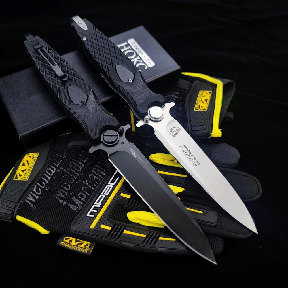 NEWEST Spring Assisted Open Folding Pocket Knife Russian NOKS HOKC ROCKET Folding Knife, Tough D2 Stainless Steel Blade Anti-slip G10 Handle, Multi Functional Hand Tool for Military Survival Defense and Outdoor Hunting Tactical Gear