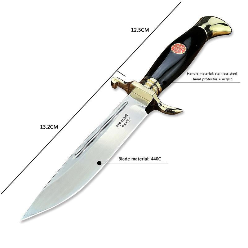 EW Russian Finka NKVD (KGB) Wit Fixed Blade Knife 95X18 Mirror Polish Drop-Point Blade Black/White Acrylic Handle Black Sheath Camping Hunting Jungle Stright Knife (2 style)