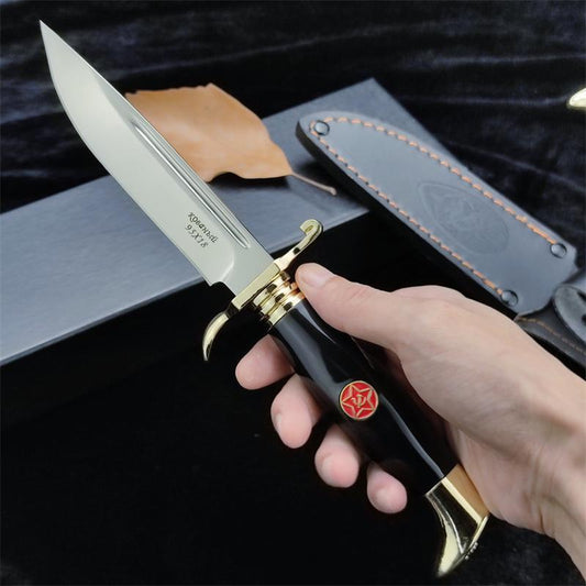 EW Russian Finka NKVD (KGB) Wit Fixed Blade Knife 95X18 Mirror Polish Drop-Point Blade Black/White Acrylic Handle Black Sheath Camping Hunting Jungle Stright Knife (2 style)