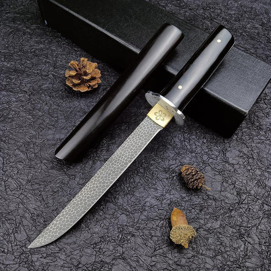 7" 8Cr13Movv Blade Straight Knife for Hunting, Tactical Outdoor Self Defense Japanese Samurai Knife Fixed Blade Wilderness Camping Long Saber Men Collector Gift