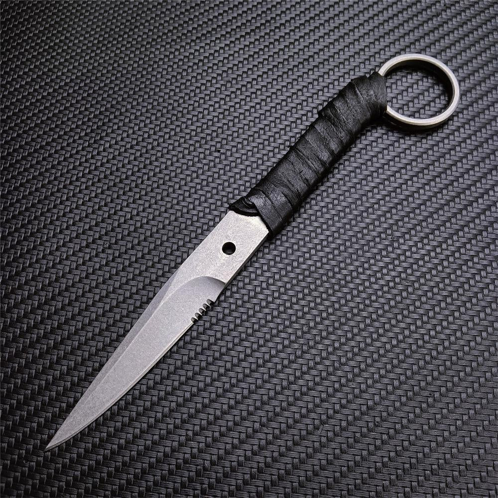 Bastinelli Mini Fixed Balde Bayonet - 8Cr13Mov Sharp Blade PU Leather Rope Handle EDC Belt Knife for Outdoor Hunting Camping