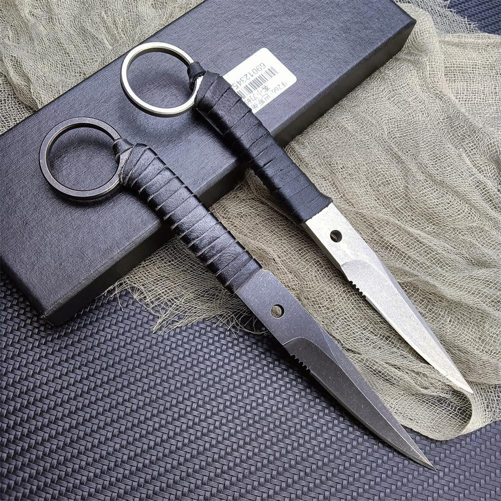 Bastinelli Mini Fixed Balde Bayonet - 8Cr13Mov Sharp Blade PU Leather Rope Handle EDC Belt Knife for Outdoor Hunting Camping