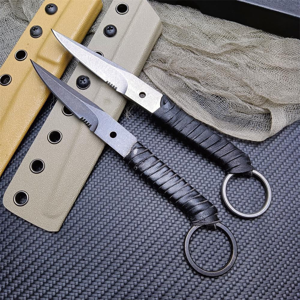 Bastinelli Mini Fixed Balde Bayonet - 8Cr13Mov Sharp Blade PU Leather Rope Handle EDC Belt Knife for Outdoor Hunting Camping