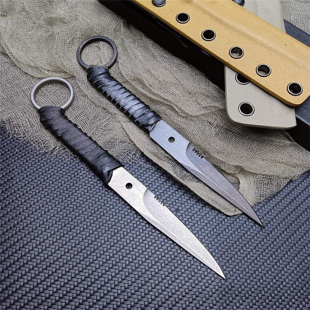 Bastinelli Mini Fixed Balde Bayonet - 8Cr13Mov Sharp Blade PU Leather Rope Handle EDC Belt Knife for Outdoor Hunting Camping