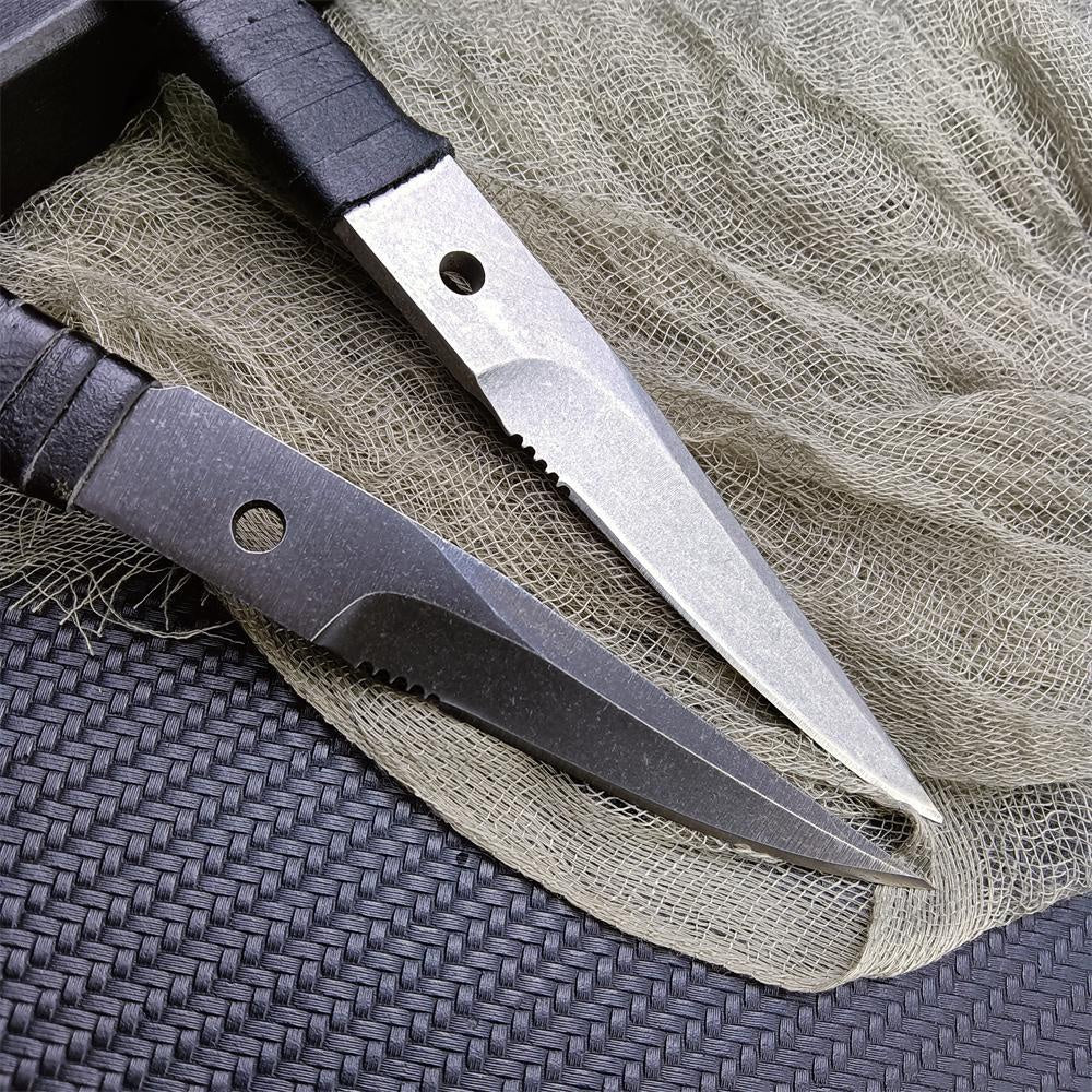 Bastinelli Mini Fixed Balde Bayonet - 8Cr13Mov Sharp Blade PU Leather Rope Handle EDC Belt Knife for Outdoor Hunting Camping