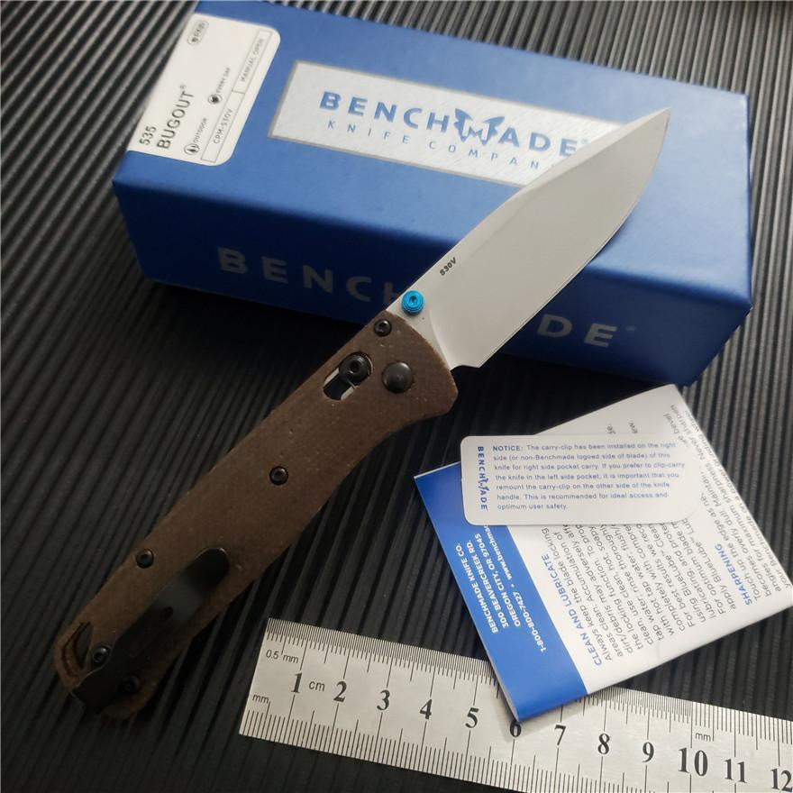 BENCHMADE BUGOUT AXIS Folding Knife S30V Satin Blade Linen Handle Outdoor Camping Knife EDC Pocket Tool