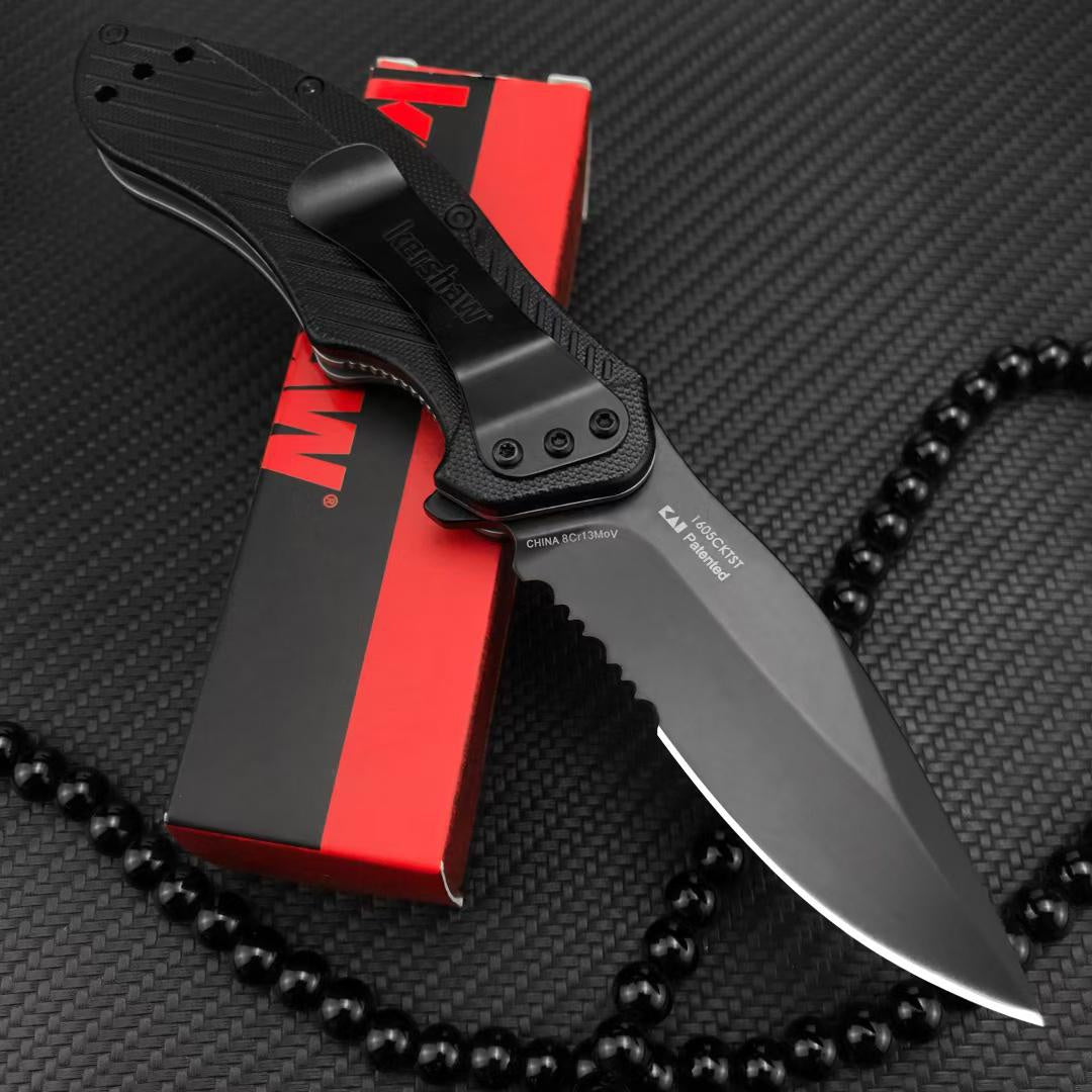 Kershaw Clash Pocket Knife Black Serrated (1605CKTST) 3.1” Stainless Steel Blade With Black-Oxide Coating Glass-Filled Nylon Handle With SpeedSafe Opening And Reversible Pocketclip 4.3oz