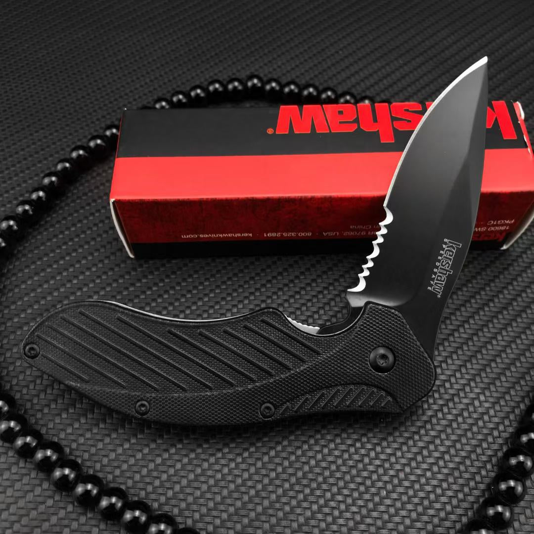 Kershaw Clash Pocket Knife Black Serrated (1605CKTST) 3.1” Stainless Steel Blade With Black-Oxide Coating Glass-Filled Nylon Handle With SpeedSafe Opening And Reversible Pocketclip 4.3oz