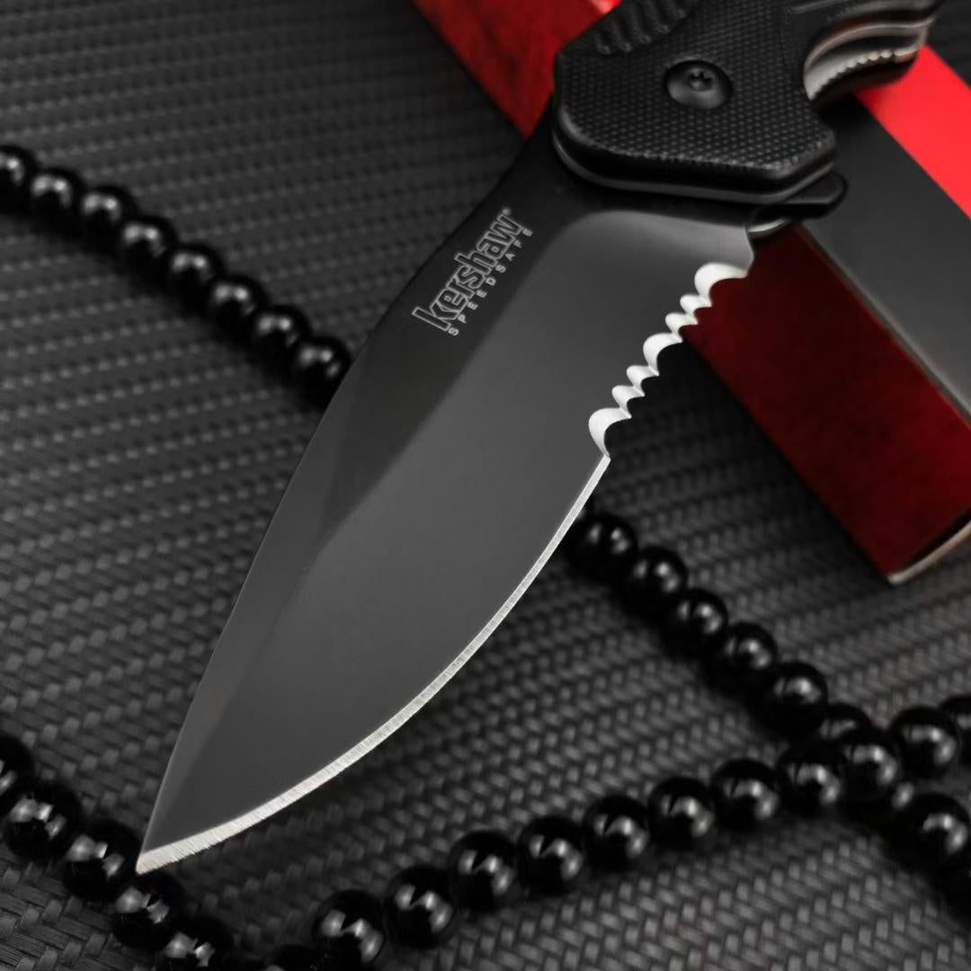 Kershaw Clash Pocket Knife Black Serrated (1605CKTST) 3.1” Stainless Steel Blade With Black-Oxide Coating Glass-Filled Nylon Handle With SpeedSafe Opening And Reversible Pocketclip 4.3oz