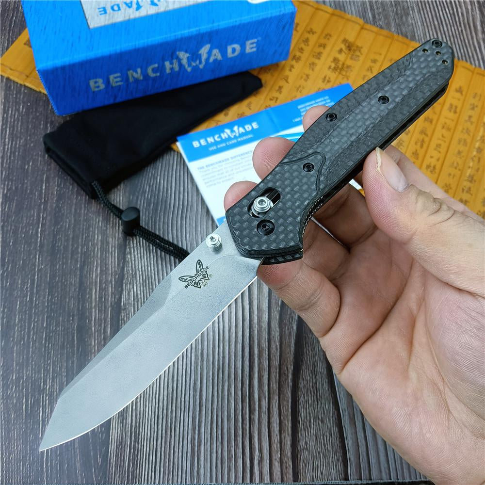 Top Quality Benchmade 940-1 EDC Knife, Reverse Tanto Blade, Plain Edge, Satin Finish, Black Carbon Fiber Handle,outdoor Hunting Tactical Knife