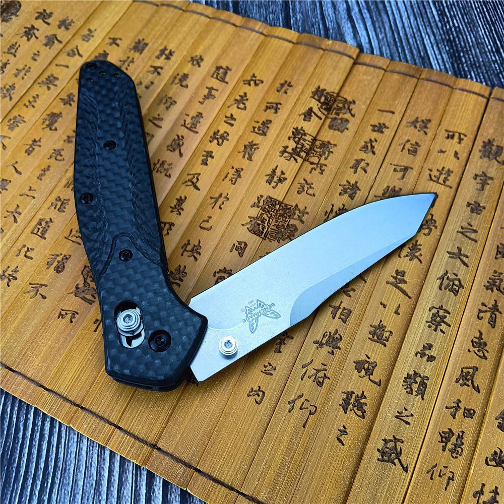 Top Quality Benchmade 940-1 EDC Knife, Reverse Tanto Blade, Plain Edge, Satin Finish, Black Carbon Fiber Handle,outdoor Hunting Tactical Knife