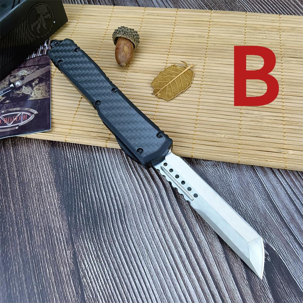 Microtech Carbon Fiber Handle OTF Out The Front Adjustable Blade Knife High Hardness D2 Stainless Steel Work Sharp Fishing Hunting Cutting Outdoor Spring Assisted Dagger Knife Survival EDC Tools