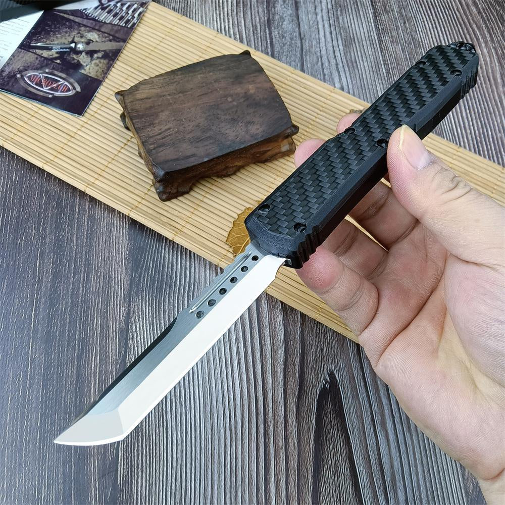 Microtech Carbon Fiber Handle OTF Out The Front Adjustable Blade Knife High Hardness D2 Stainless Steel Work Sharp Fishing Hunting Cutting Outdoor Spring Assisted Dagger Knife Survival EDC Tools