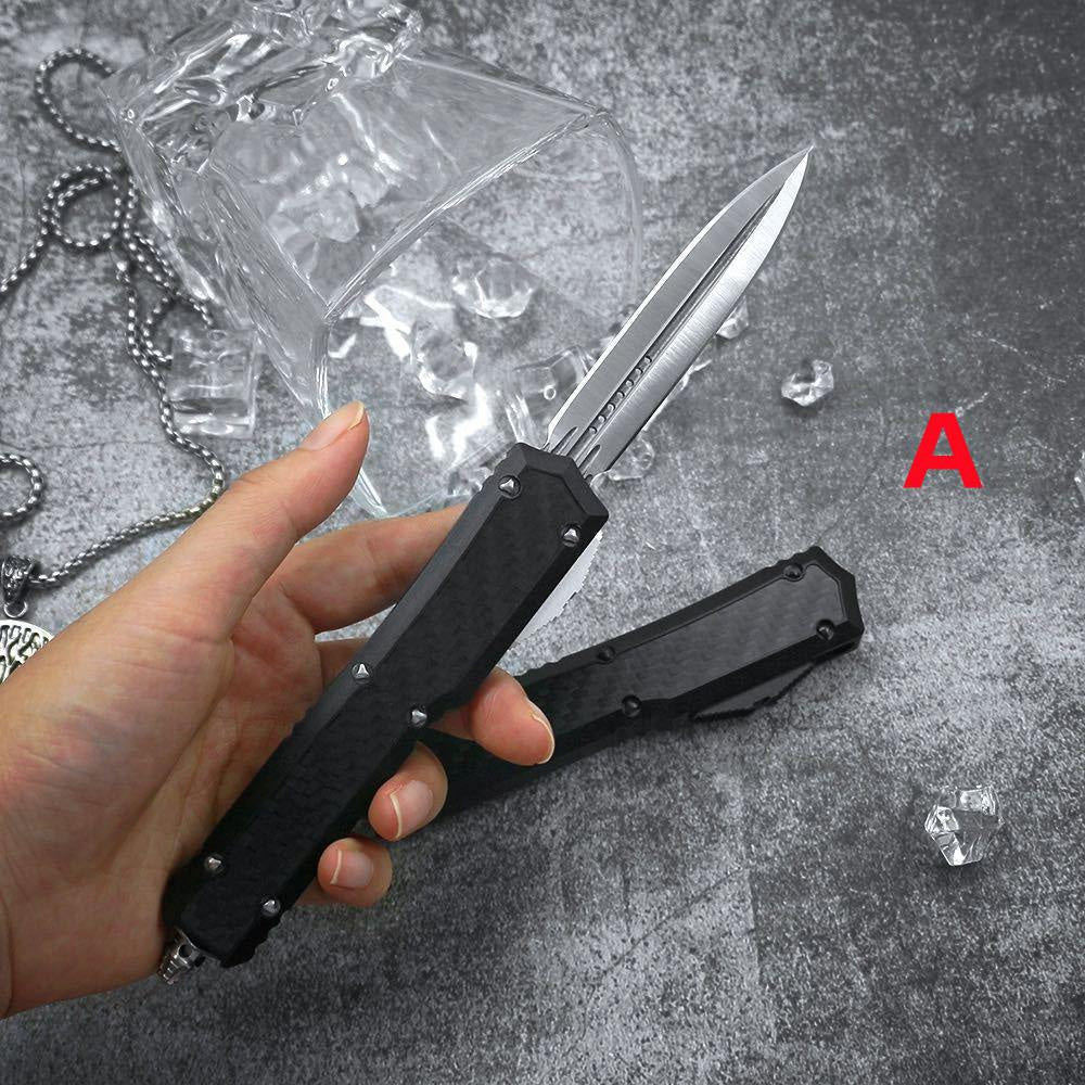 New Microtech Makora II Spring Assisted Automatic OTF Knife Black Aviation Aluminum Handle  Outdoor Tactical Survival Pocket Flick Knives EDC Multifunction Hand Tools