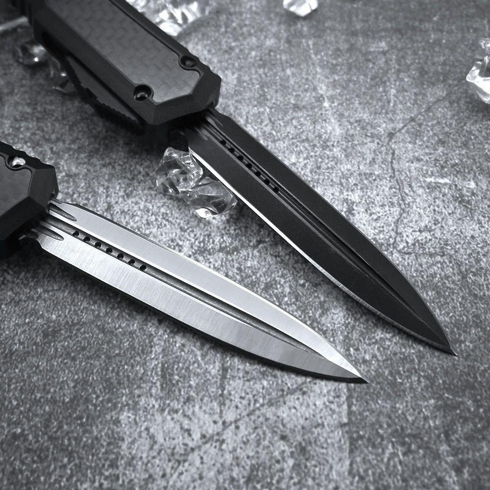 New Microtech Makora II Spring Assisted Automatic OTF Knife Black Aviation Aluminum Handle  Outdoor Tactical Survival Pocket Flick Knives EDC Multifunction Hand Tools