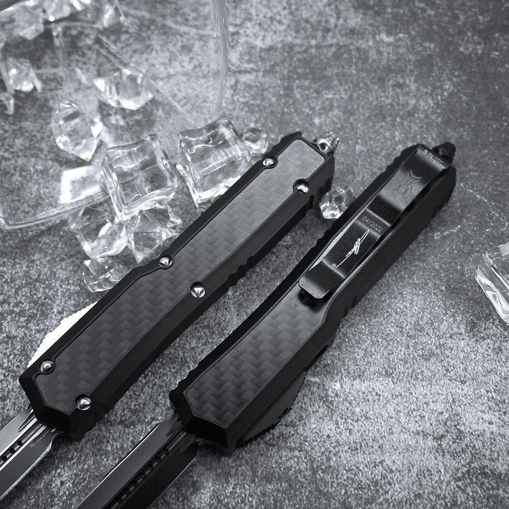 New Microtech Makora II Spring Assisted Automatic OTF Knife Black Aviation Aluminum Handle  Outdoor Tactical Survival Pocket Flick Knives EDC Multifunction Hand Tools