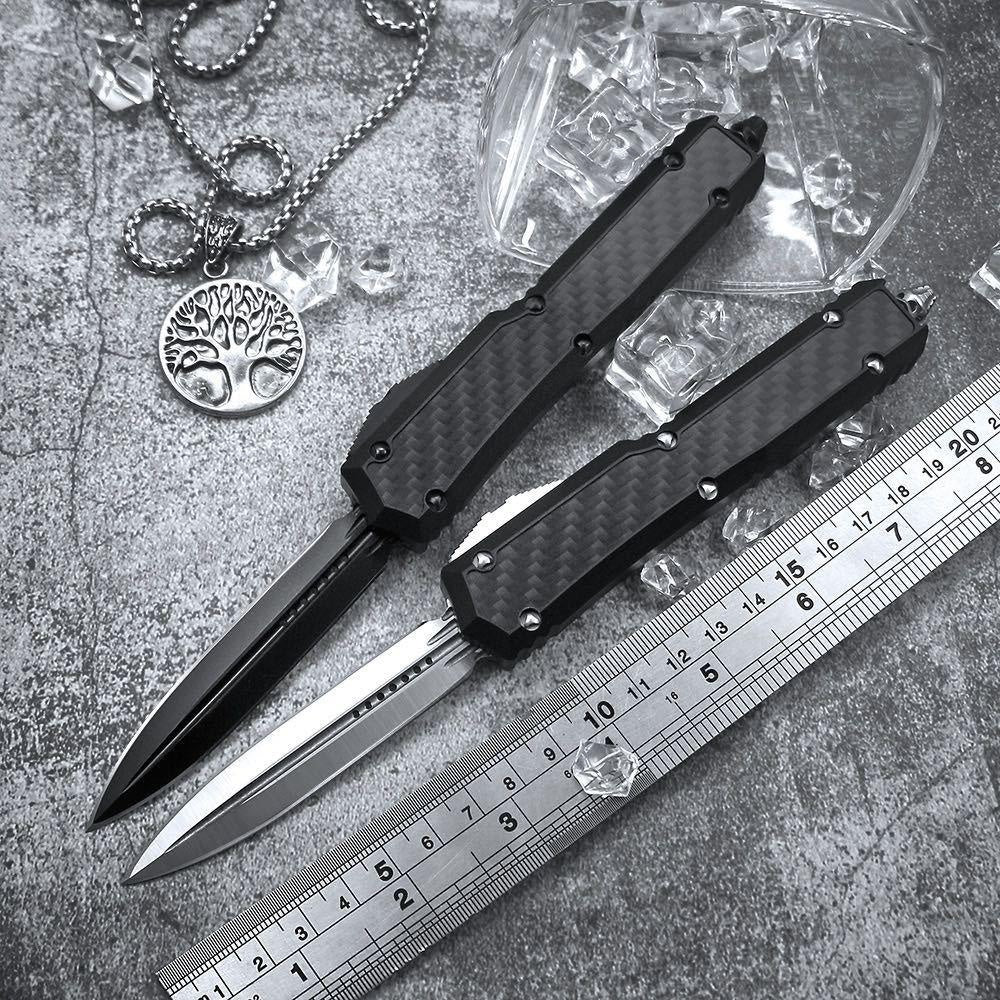 New Microtech Makora II Spring Assisted Automatic OTF Knife Black Aviation Aluminum Handle  Outdoor Tactical Survival Pocket Flick Knives EDC Multifunction Hand Tools