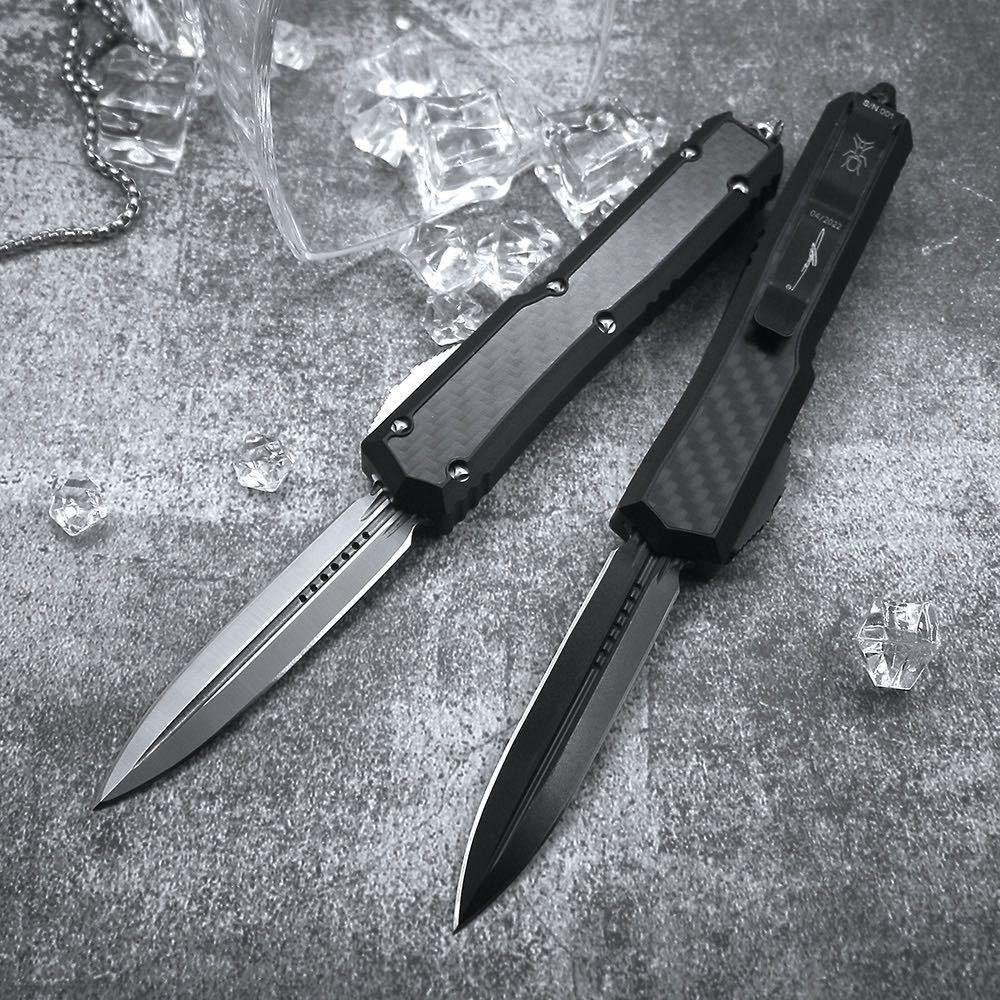 New Microtech Makora II Spring Assisted Automatic OTF Knife Black Aviation Aluminum Handle  Outdoor Tactical Survival Pocket Flick Knives EDC Multifunction Hand Tools